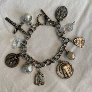 Silver Charm Bracelet with Religious Medals